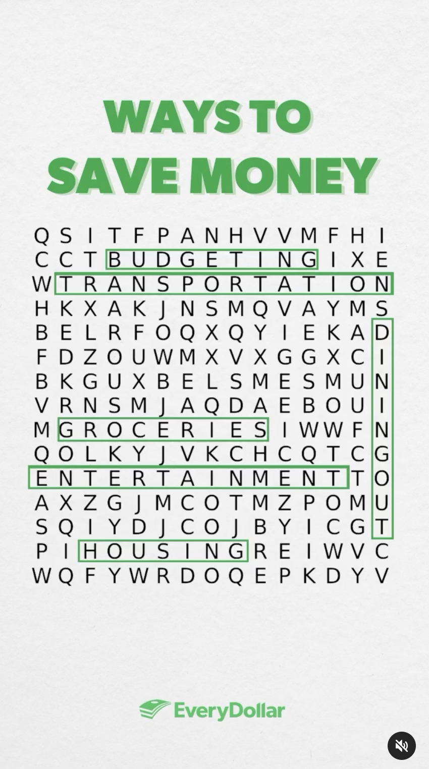 Ways to Save Money — Word Search